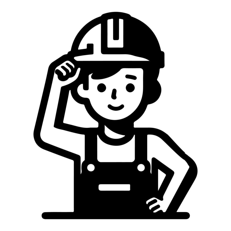 AI generated Simple worker man cartoon with tool, builder Construction Logo Monochrome icon black silhouette design Style Vector illustration International Labor Day concept