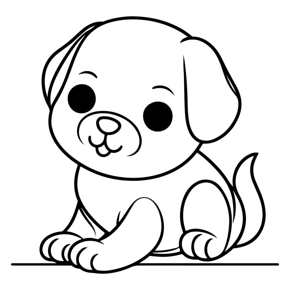 hand draw line art cute puppy dog doodle, continuous single clean drawing line dog cartoon style coloring book page for kid vector illustration on white background