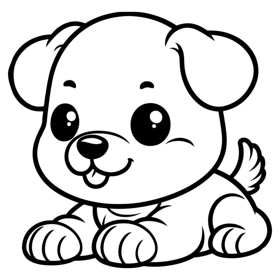 hand draw line art cute puppy dog doodle, continuous single clean drawing line dog cartoon style coloring book page for kid vector illustration on white background