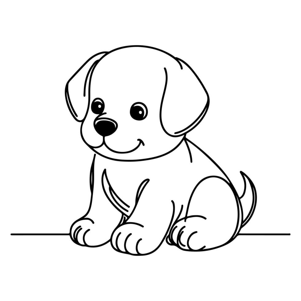 hand draw line art cute puppy dog doodle, continuous single clean drawing line dog cartoon style coloring book page for kid vector illustration on white background