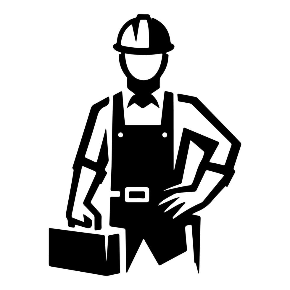 AI generated Simple worker man cartoon with tool, builder Construction Logo Monochrome icon black silhouette design Style Vector illustration International Labor Day concept