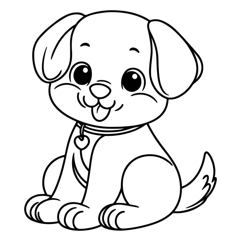 hand draw line art cute puppy dog doodle, continuous single clean drawing line dog cartoon style coloring book page for kid vector illustration on white background