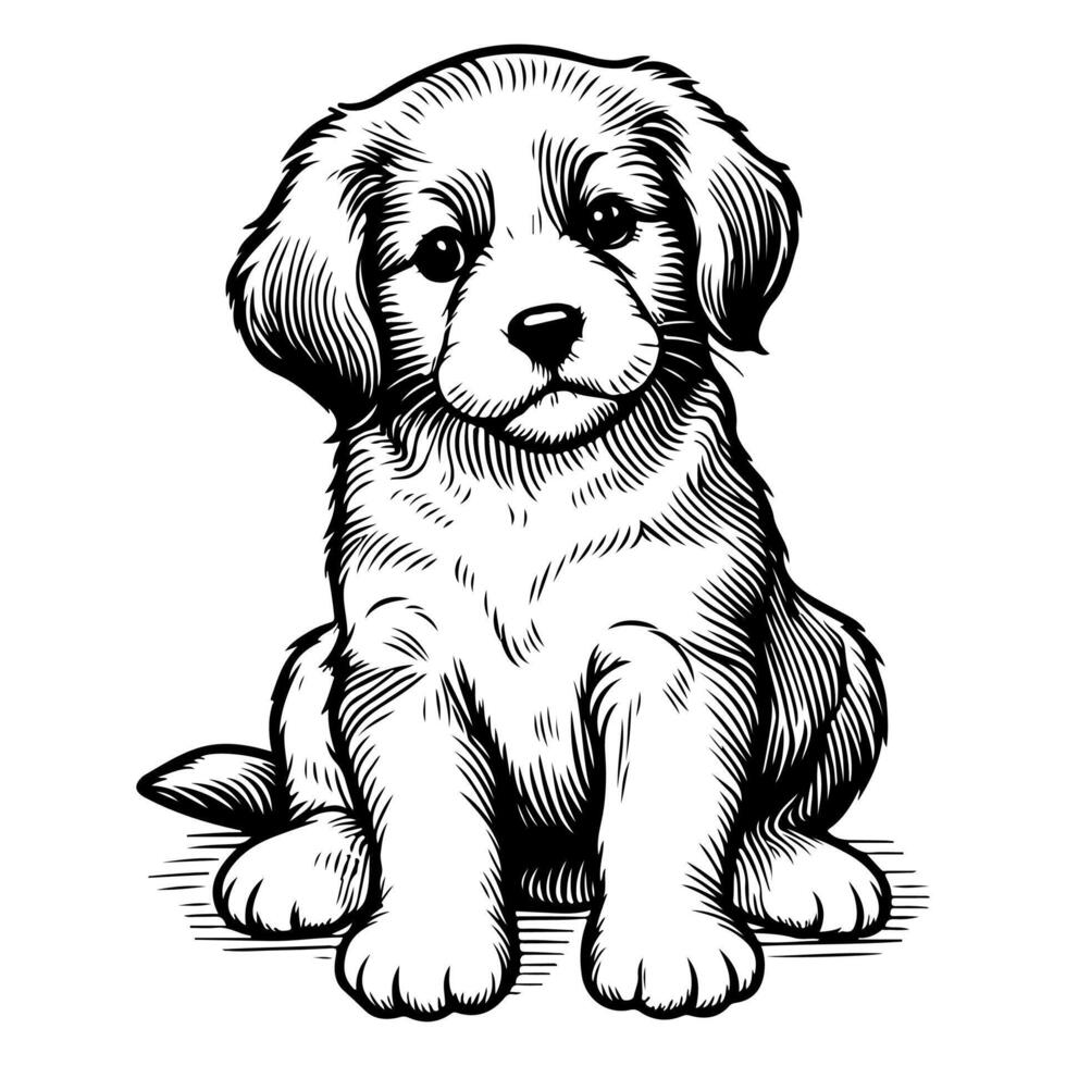 hand draw line art cute puppy dog doodle, continuous single clean drawing line dog cartoon style coloring book page for kid vector illustration on white background