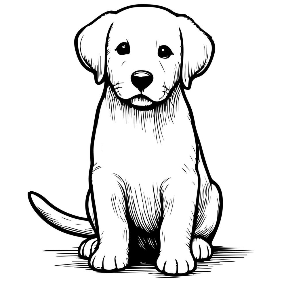 hand draw line art cute puppy dog doodle, continuous single clean drawing line dog cartoon style coloring book page for kid vector illustration on white background