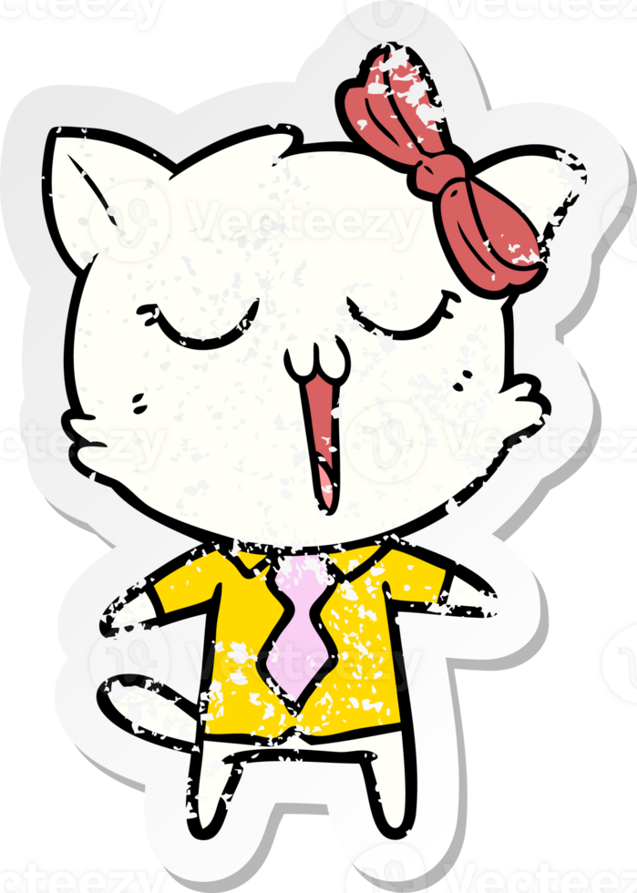 distressed sticker of a cartoon cat png