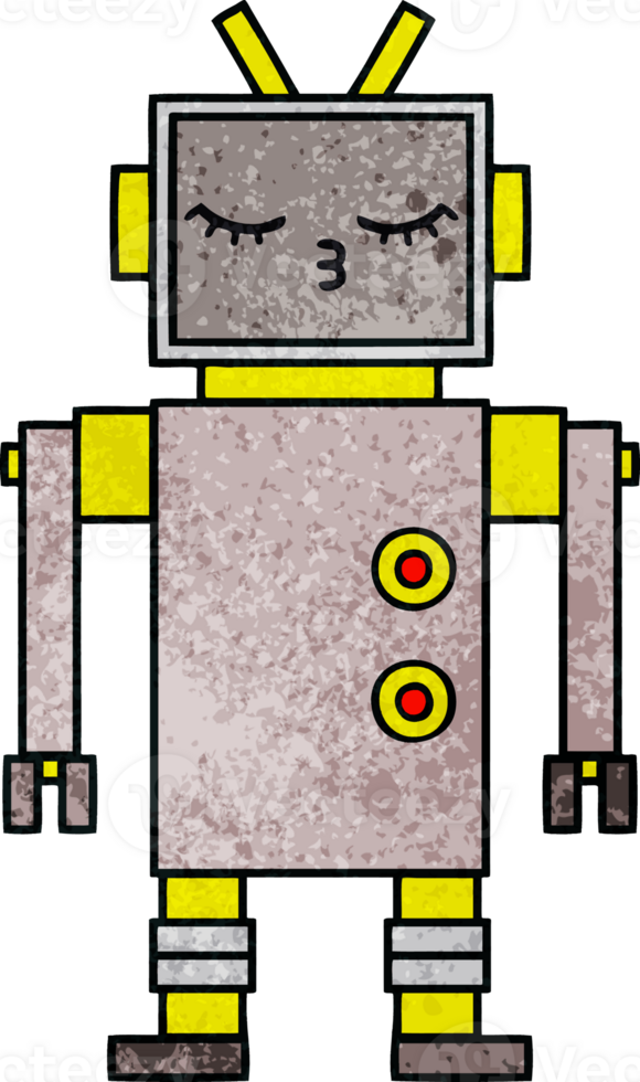 retro grunge texture cartoon of a robot png