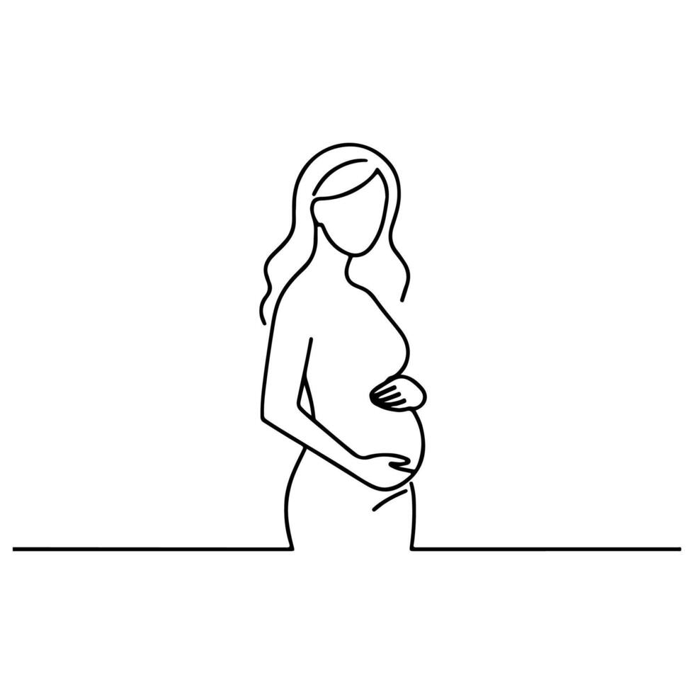 single continuous black line art drawing linear art medicine health care pregnancy healthy with pregnant food doodle vector illustration