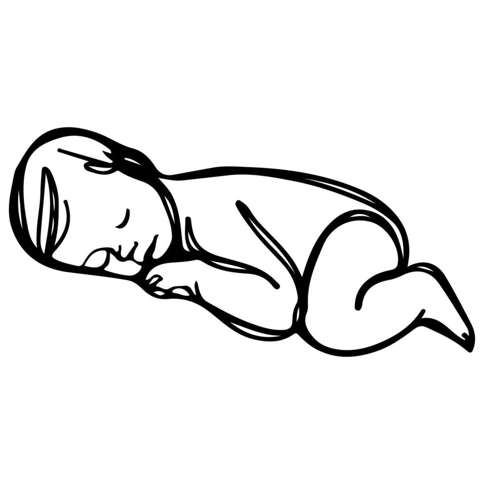 Continuous one black line art hand drawing newborn lying or sleeping doodles outline style vector illustration on white background