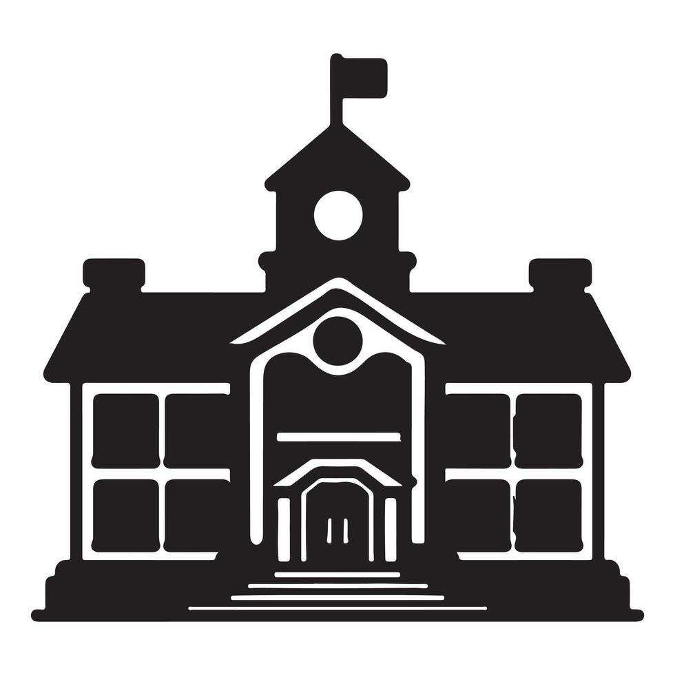 doodle black line school building icon flat silhouette build vector illustration on white background