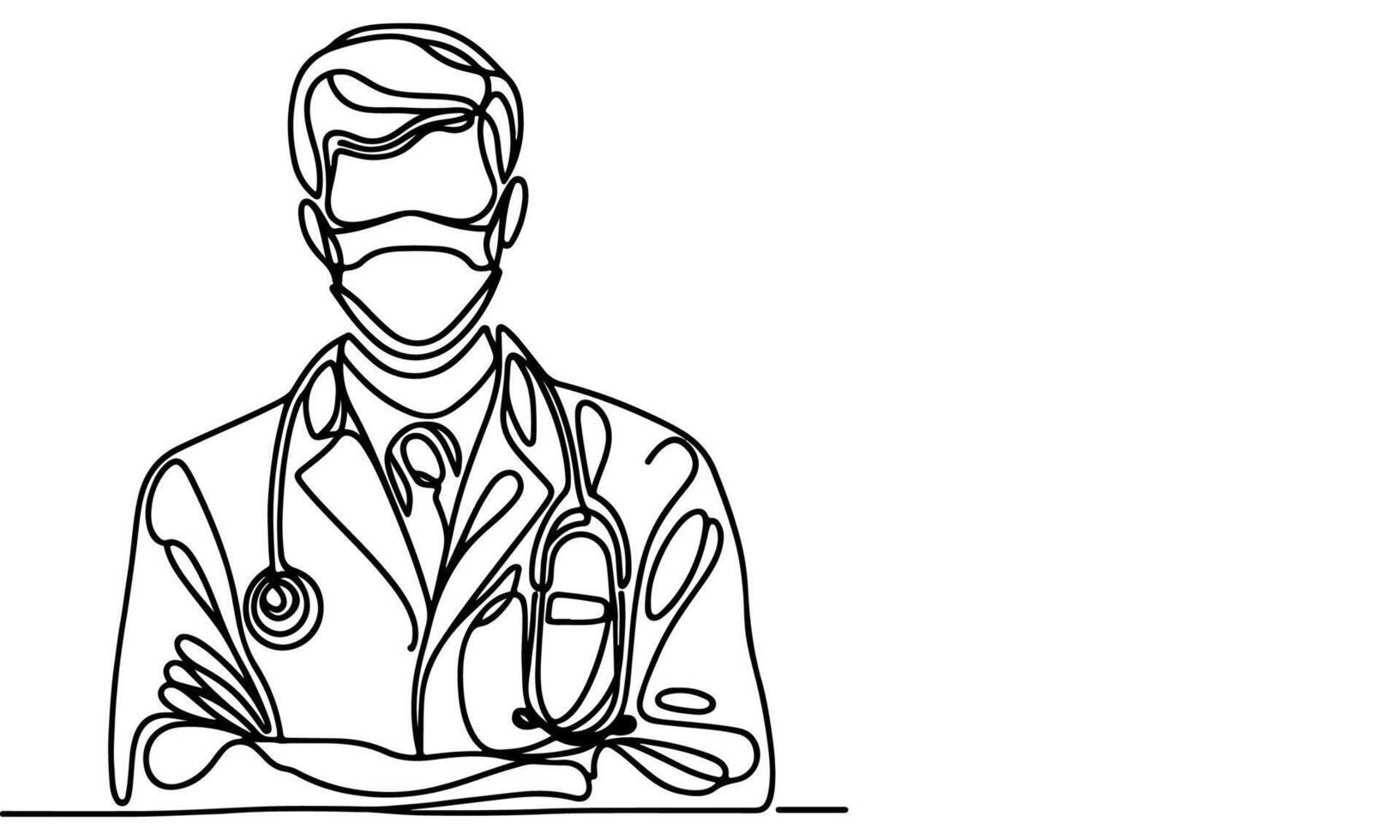 Continuous one black line art hand drawing doctors. National doctor day concept vector illustration on white background with copy space