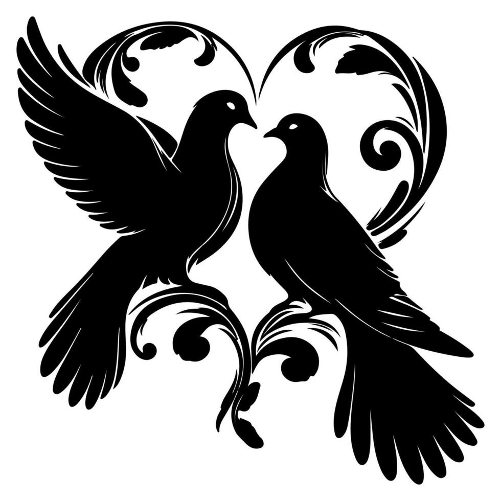 aves mosca a hacer un corazón forma de amor. mano dibujo nacimiento silueta negro contorno Arte aislado en blanco fondo, vector ilustración