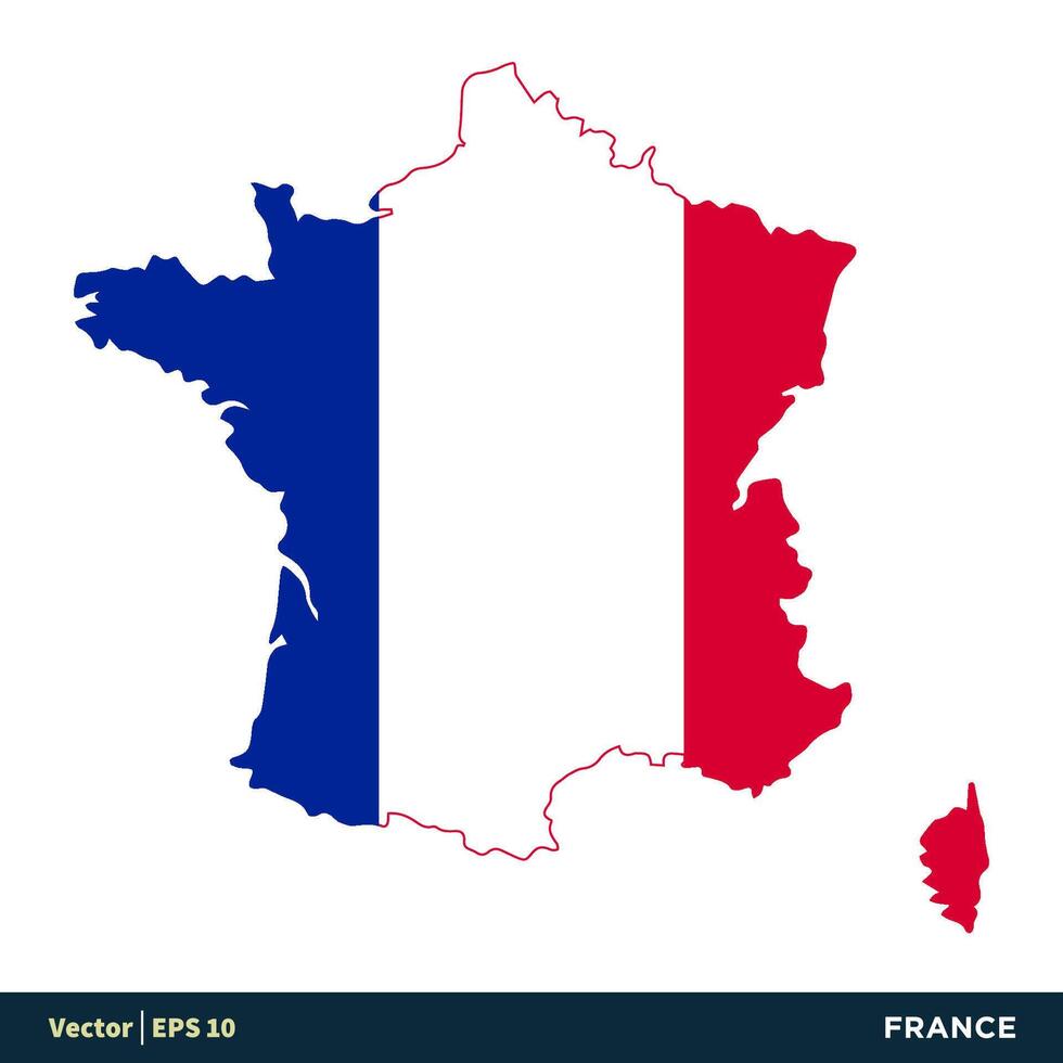 France - Europe Countries Map and Flag Vector Icon Template Illustration Design. Vector EPS 10.