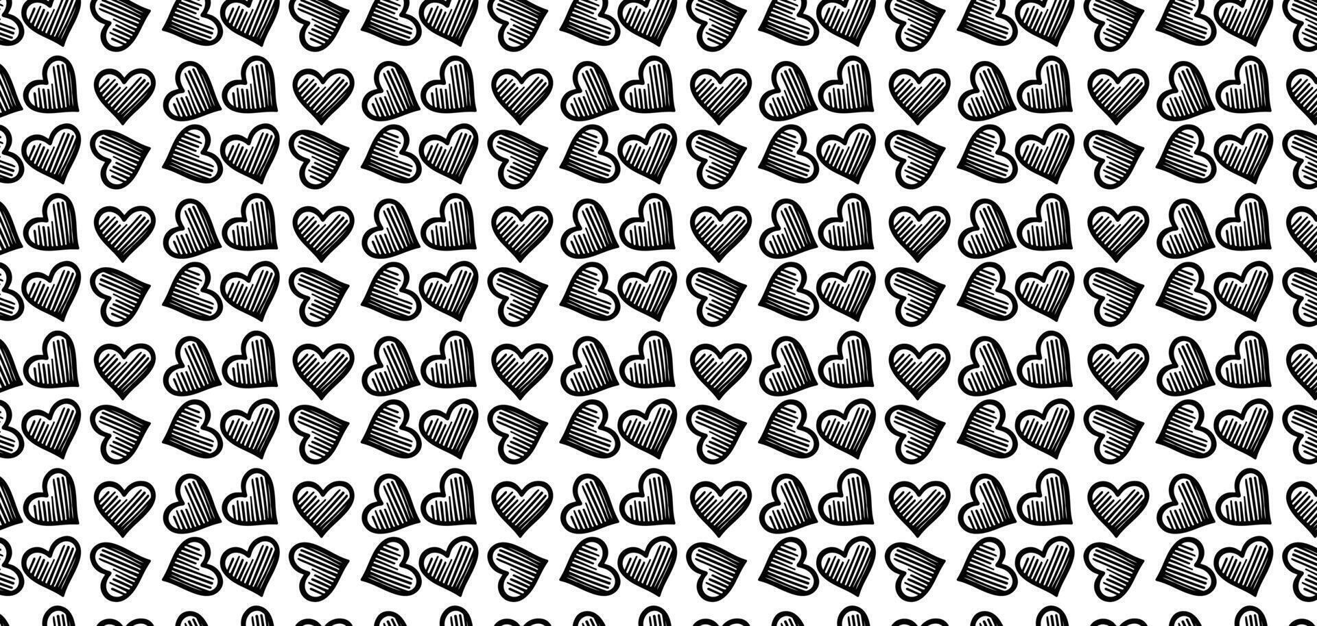 hand drawn doodle Hearts shape black line seamless pattern heart on white Abstract background vector illustration
