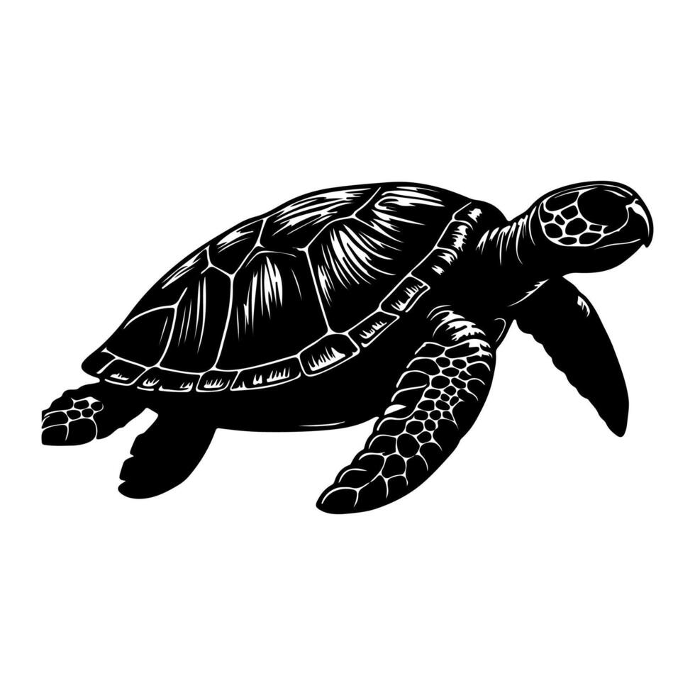 continuo uno negro línea mano dibujo Tortuga marina animal garabatear vector ilustración en blanco