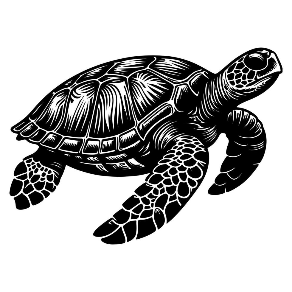 continuo uno negro línea mano dibujo Tortuga marina animal garabatear vector ilustración en blanco