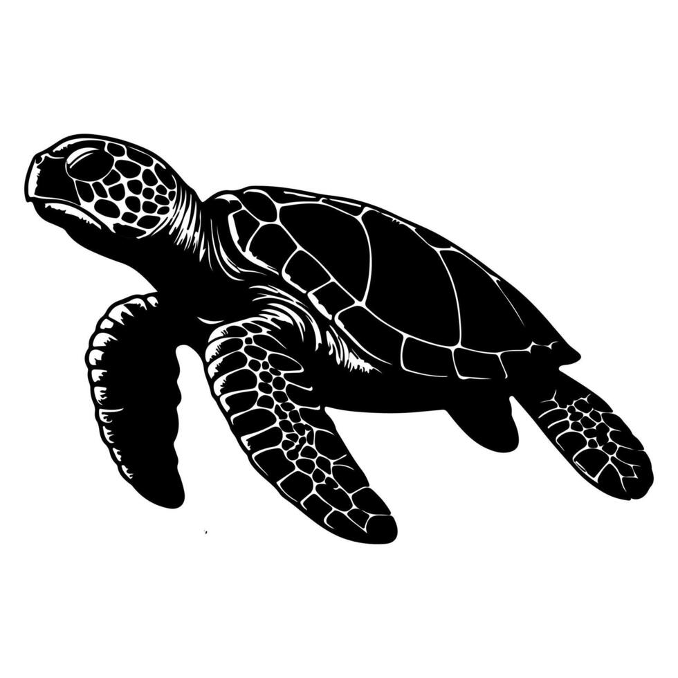 continuo uno negro línea mano dibujo Tortuga marina animal garabatear vector ilustración en blanco
