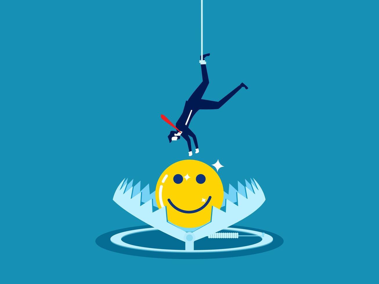 Happiness trap. Smiling icon in a bear trap vector