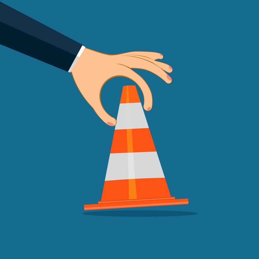 businessman is setting up a road cone vector