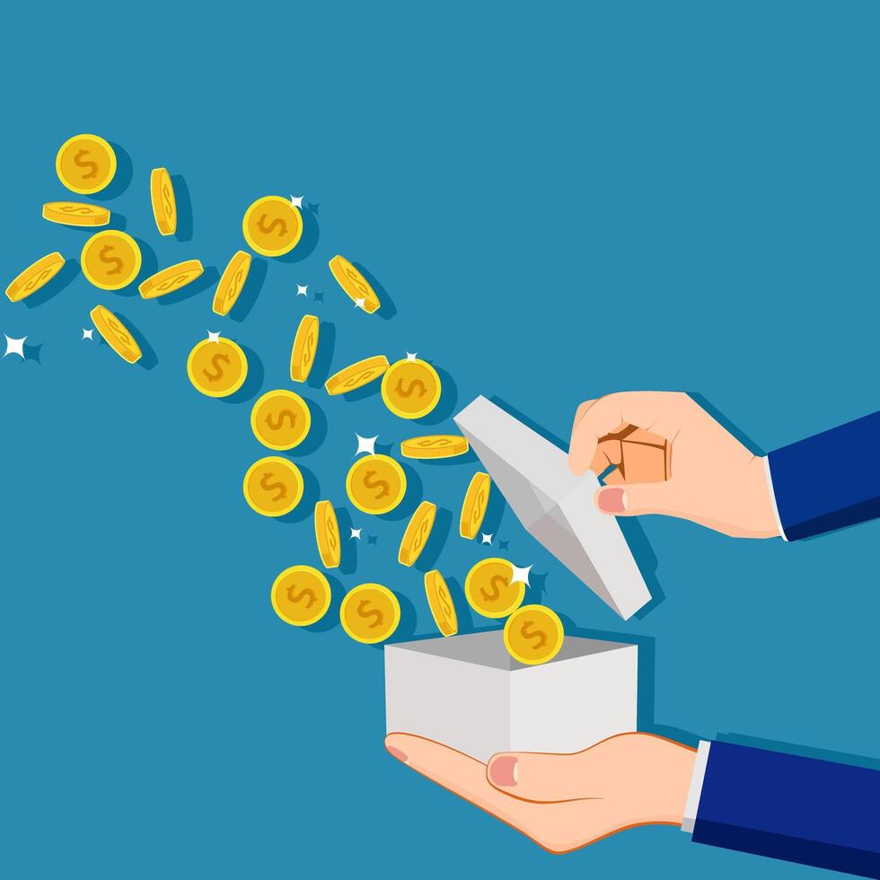 Coins fly out of the box. financial concept. vector