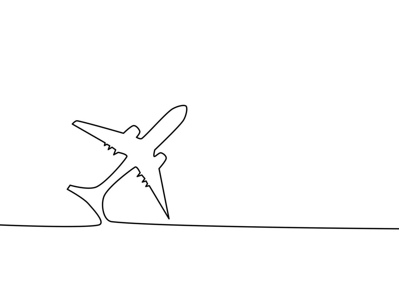 Draw a continuous line of the plane. Airplane logo template vector