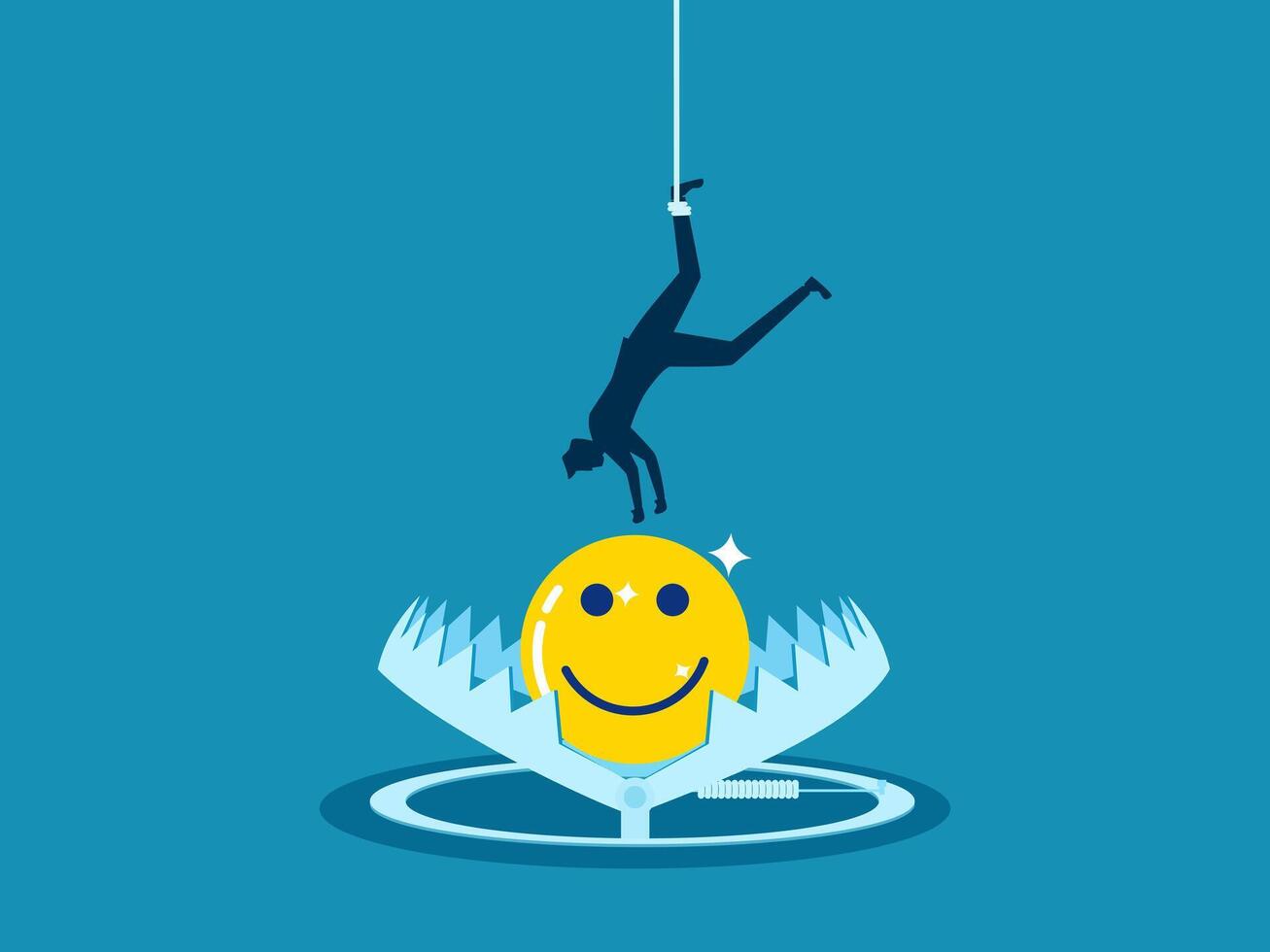 Happiness trap. Smiling icon in a bear trap vector