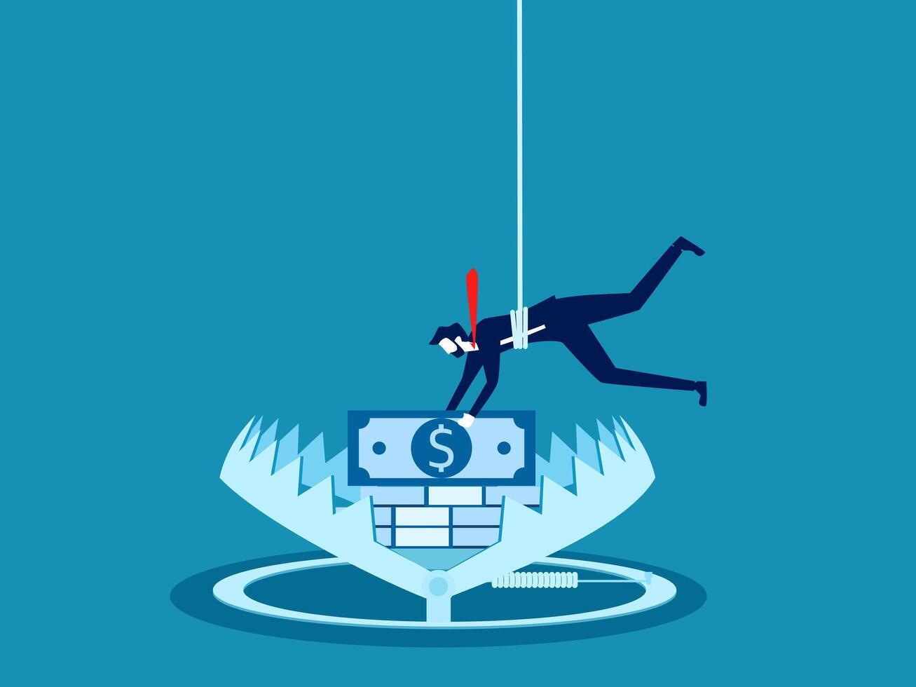 Money and risk. Businessman accessing banknotes in a trap. vector