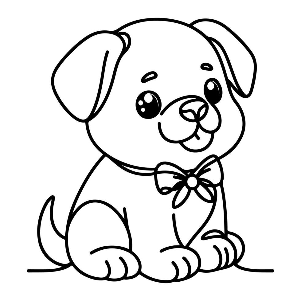 hand draw line art cute puppy dog doodle, continuous single clean drawing line dog cartoon style coloring book page for kid vector illustration on white background