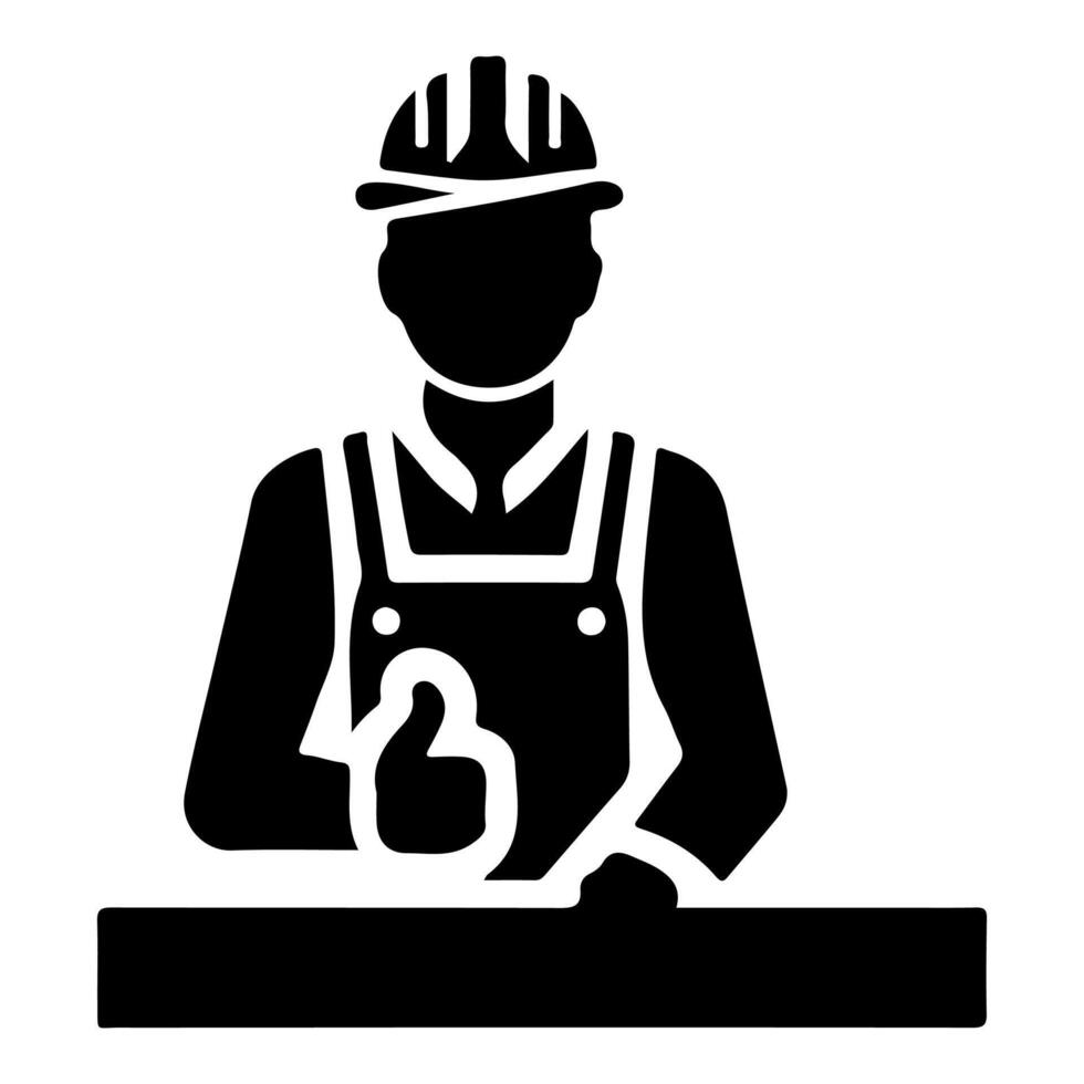 ai generado sencillo trabajador hombre dibujos animados con herramienta, constructor construcción logo monocromo icono negro silueta diseño estilo vector ilustración internacional labor día concepto