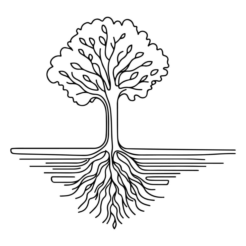 negro silueta árbol creciente desde el suelo vector ilustración en blanco antecedentes