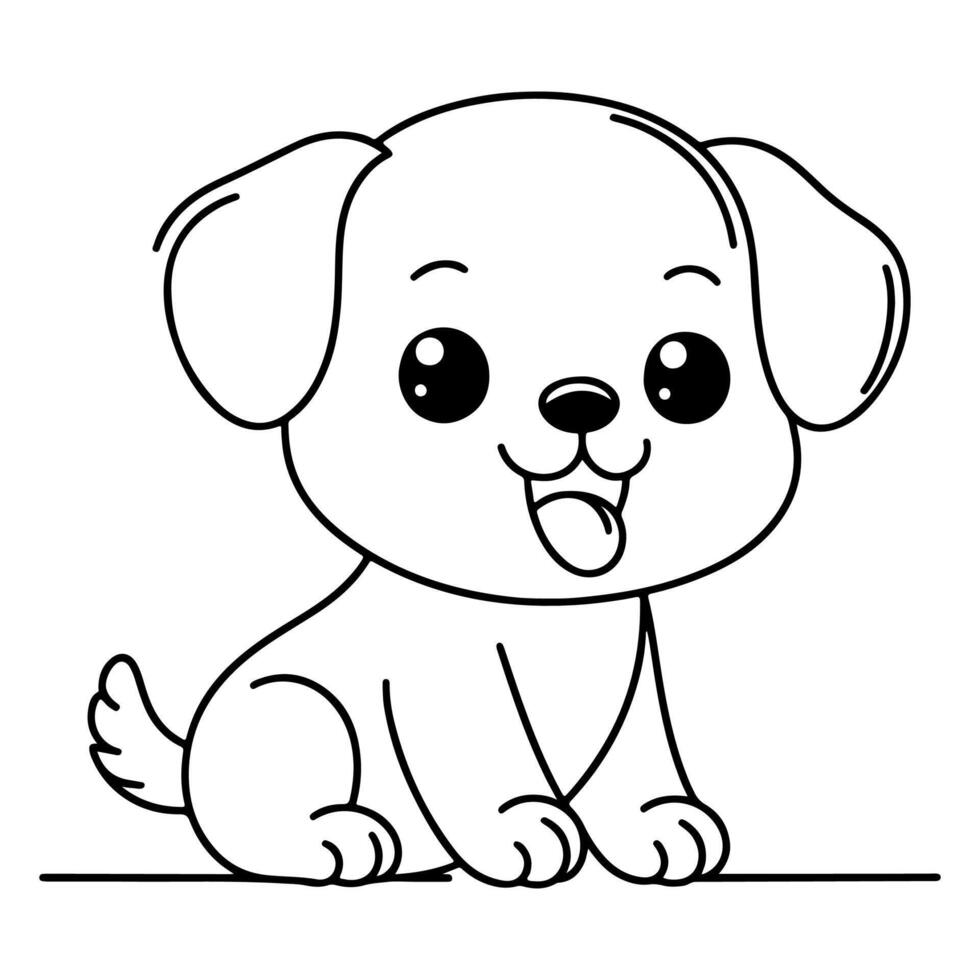 hand draw line art cute puppy dog doodle, continuous single clean drawing line dog cartoon style coloring book page for kid vector illustration on white background