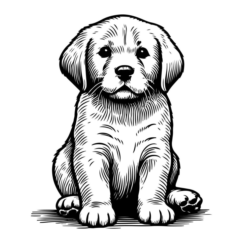 hand draw line art cute puppy dog doodle, continuous single clean drawing line dog cartoon style coloring book page for kid vector illustration on white background