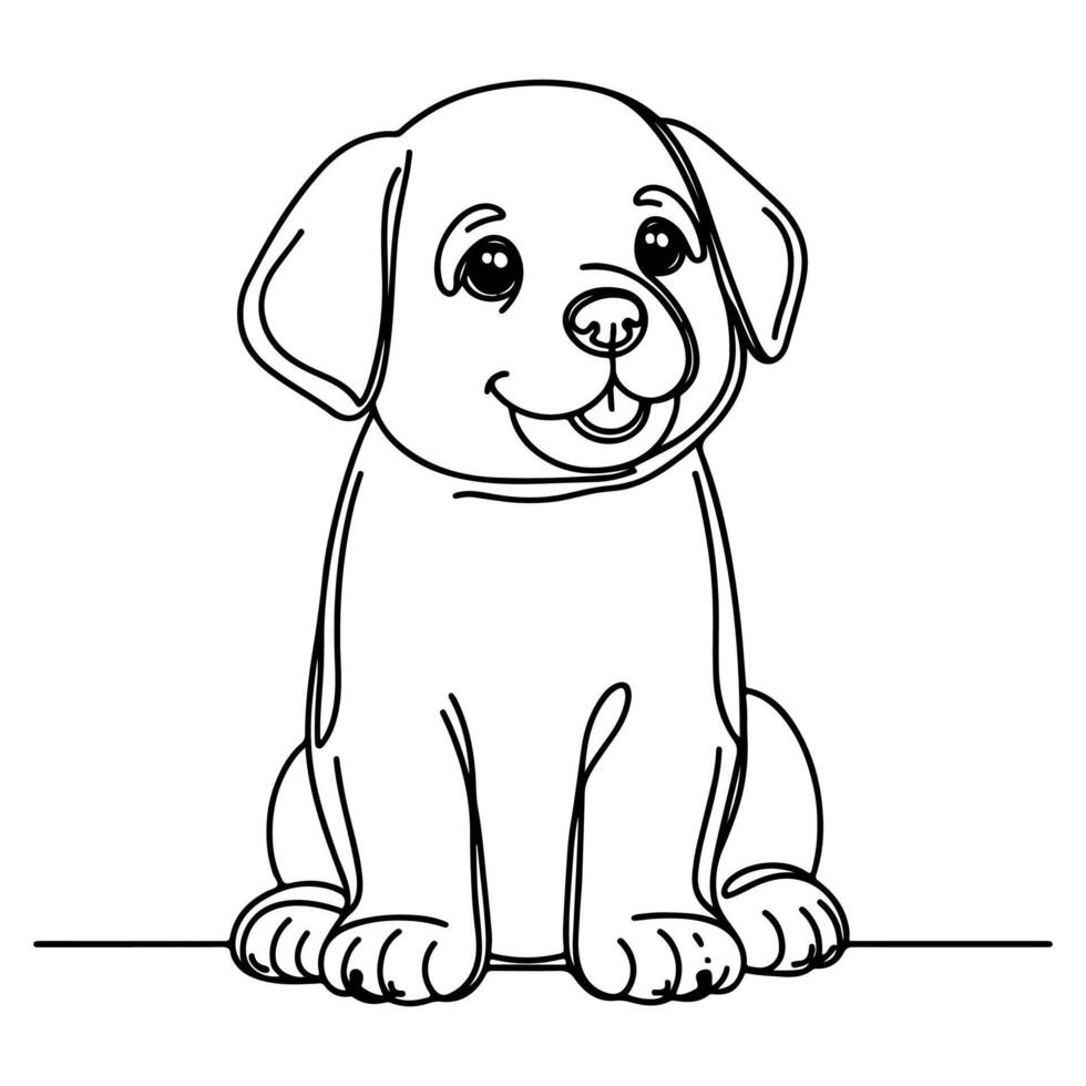 hand draw line art cute puppy dog doodle, continuous single clean drawing line dog cartoon style coloring book page for kid vector illustration on white background