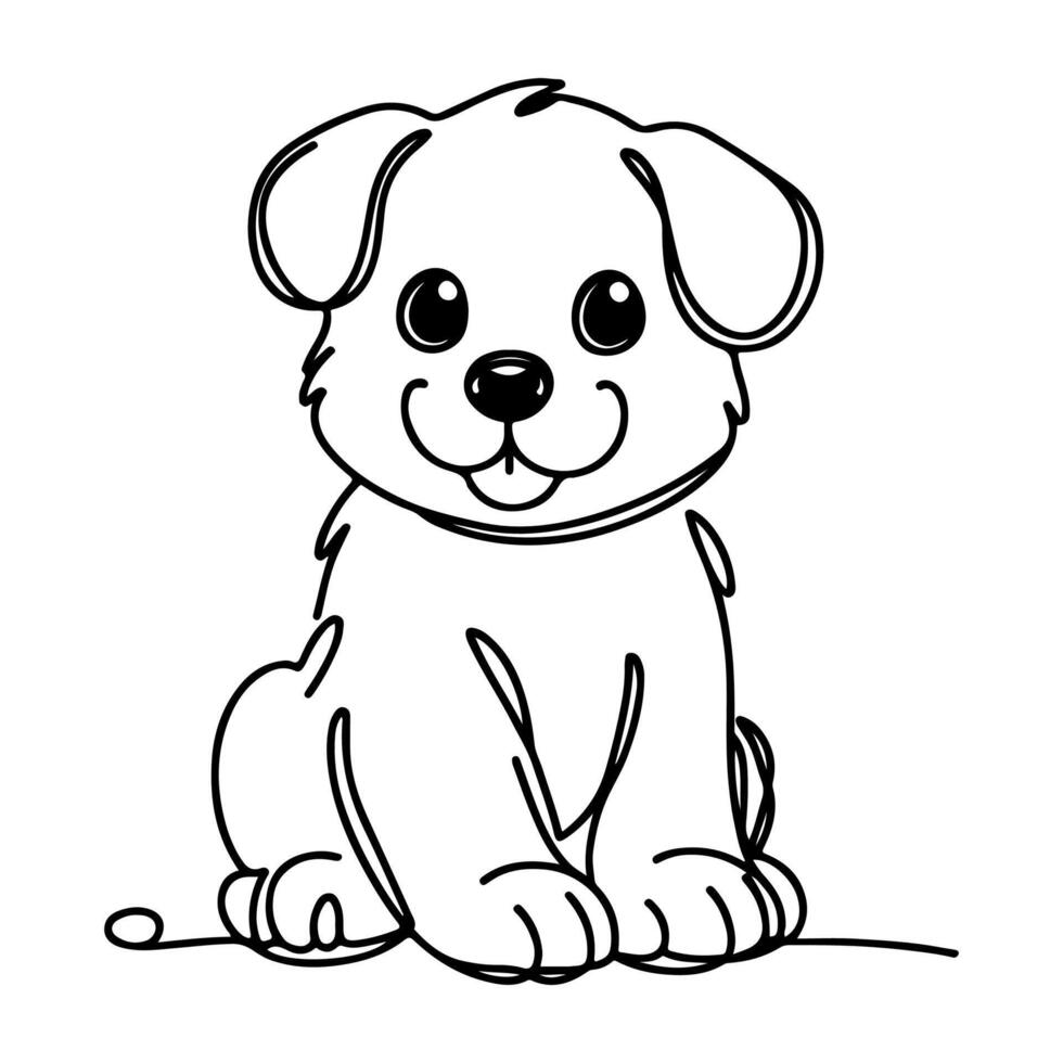 hand draw line art cute puppy dog doodle, continuous single clean drawing line dog cartoon style coloring book page for kid vector illustration on white background