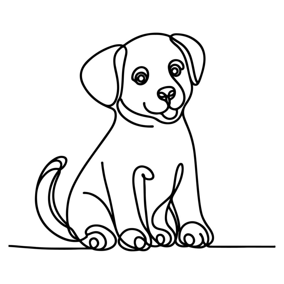 mano dibujar línea Arte linda perrito perro garabatear, continuo soltero limpiar dibujo línea perro dibujos animados estilo colorante libro página para niño vector ilustración en blanco antecedentes