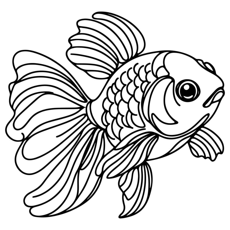 AI generated continuous single hand draw line art of fish outline doodle icon cartoon style coloring book page for kid vector illustration on white background