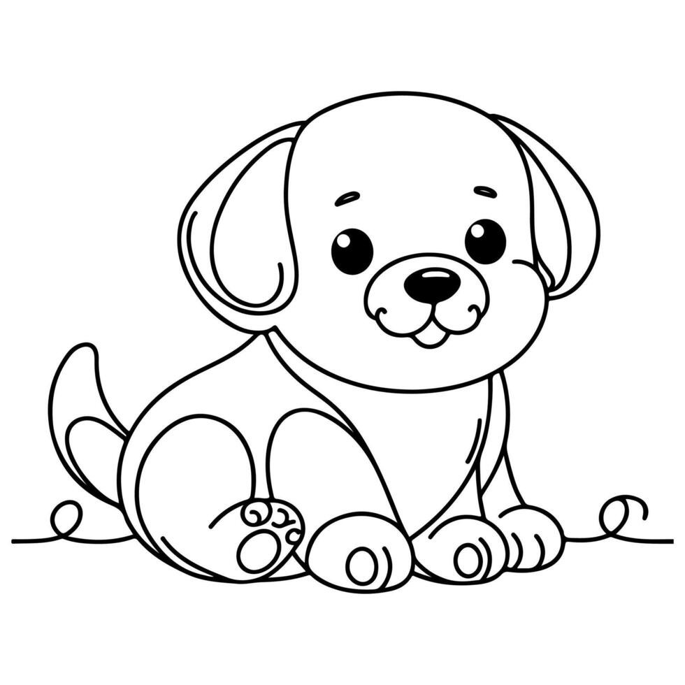 hand draw line art cute puppy dog doodle, continuous single clean drawing line dog cartoon style coloring book page for kid vector illustration on white background