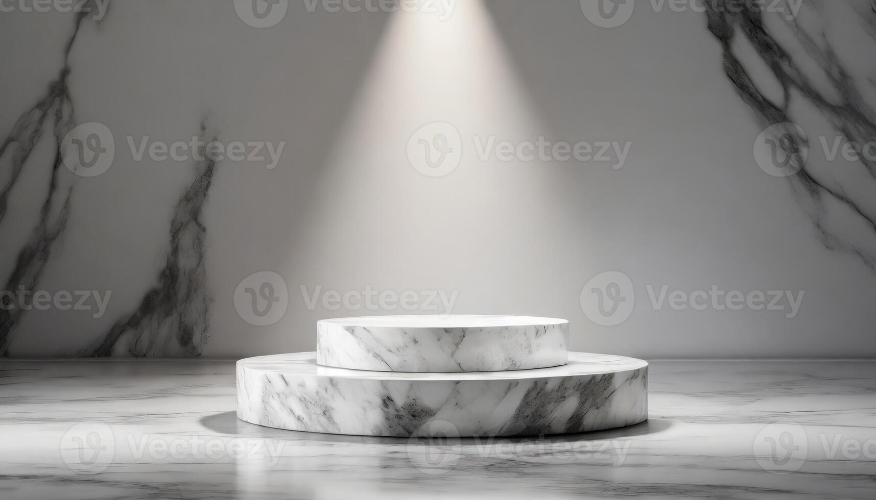AI generated single Rounded White marble podium mockup with gold, modern podium with a single spotlight photo