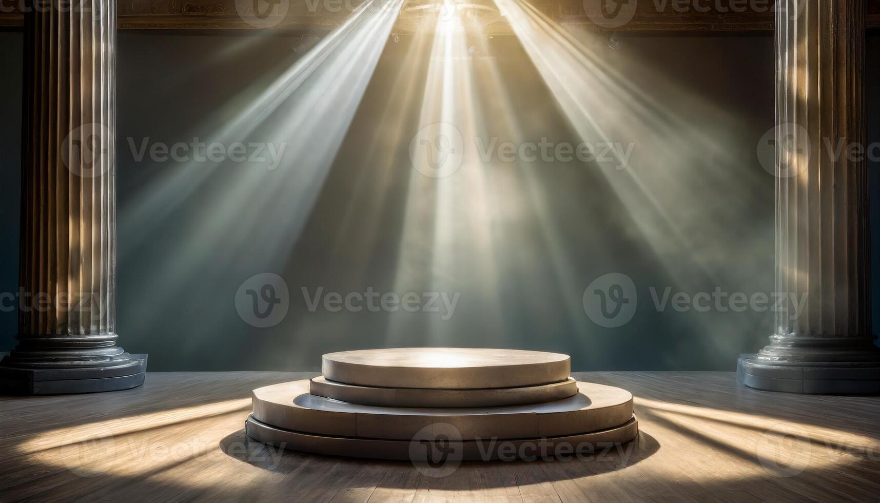 AI generated Empty Podium mockup in a Spotlight for Product showcase photo