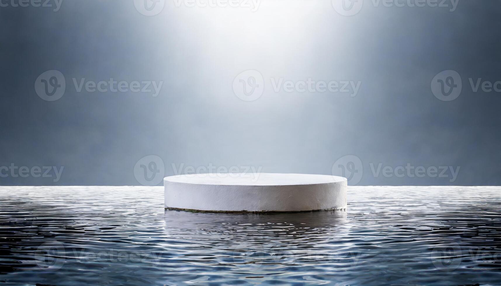 AI generated podium mockup in the water with white background, studio lighting photo