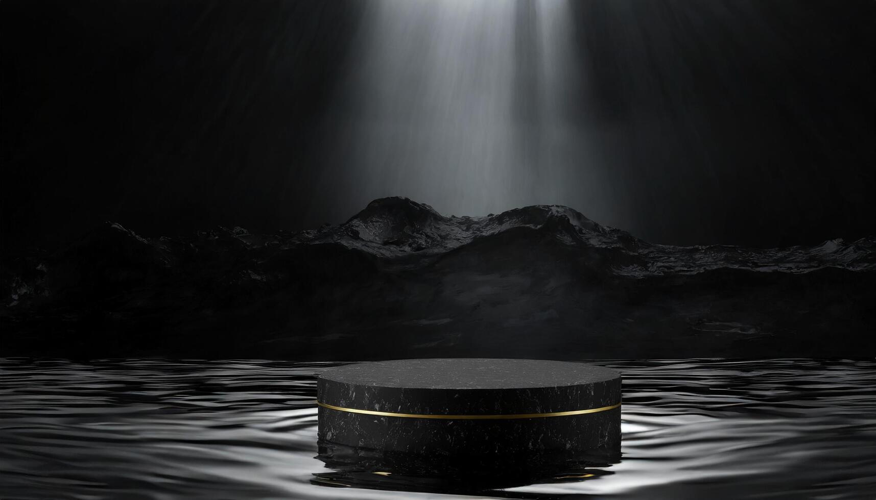 AI generated podium mockup  in the water with black background photo