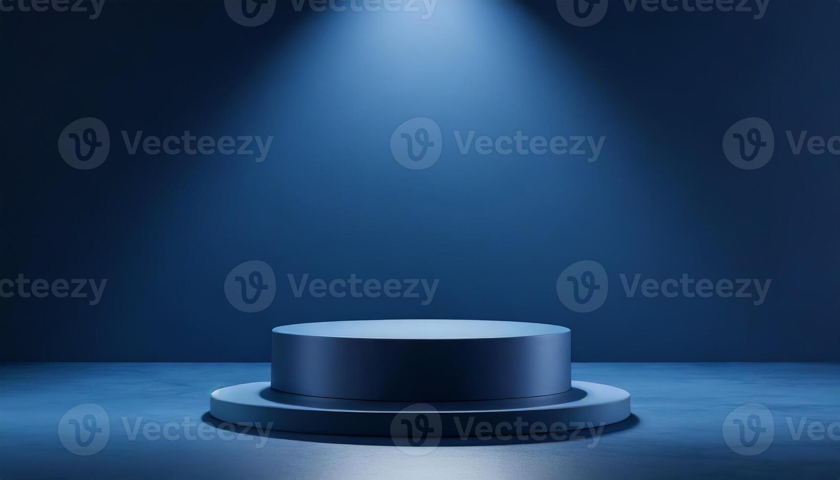 AI generated dark blue stage podium mockup with light from above for product showcase photo