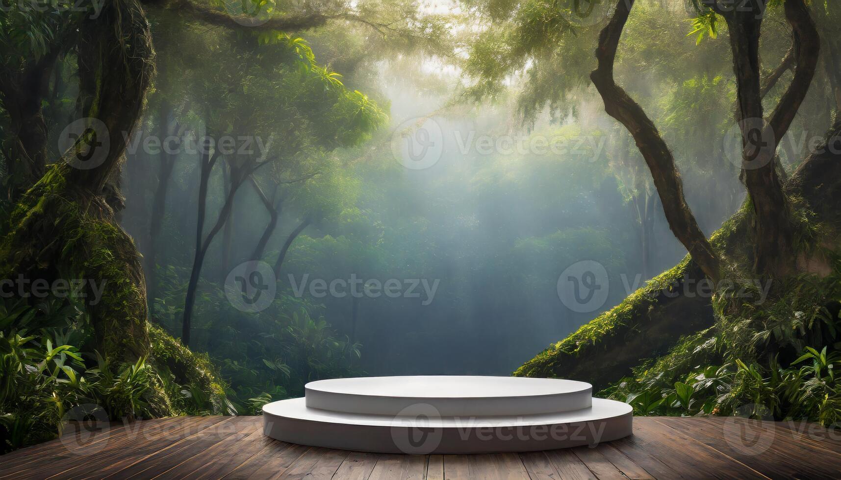 AI generated A Podium Awaits in the Woods, podium mockup for product showcase photo