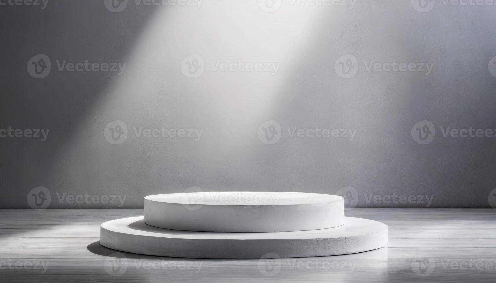 AI generated Minimalist White Podium mockup on Light Background, product show case all white concept photo