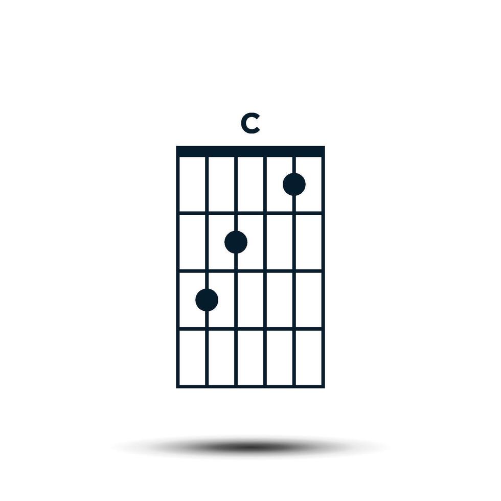C, Basic Guitar Chord Chart Icon Vector Template