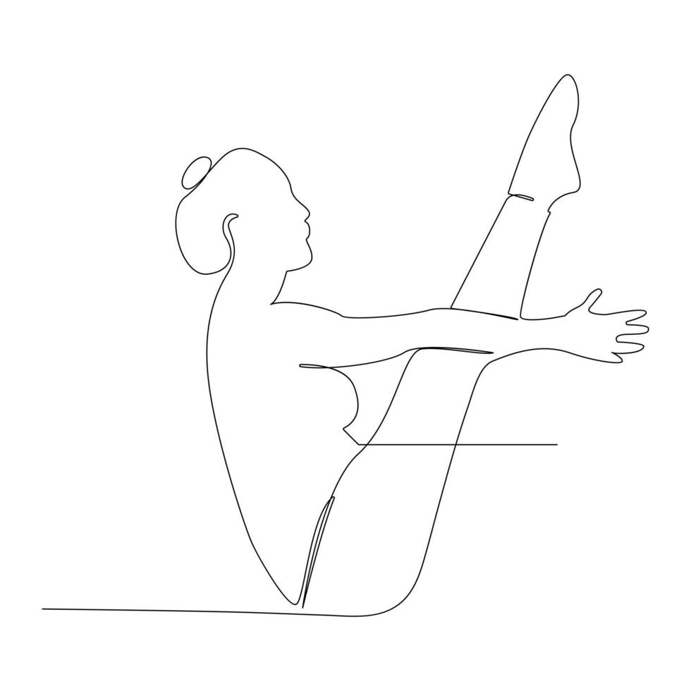 continuo uno línea dibujo en yoga actitud ejercicio minimalista diseño vector Arte y ilustración