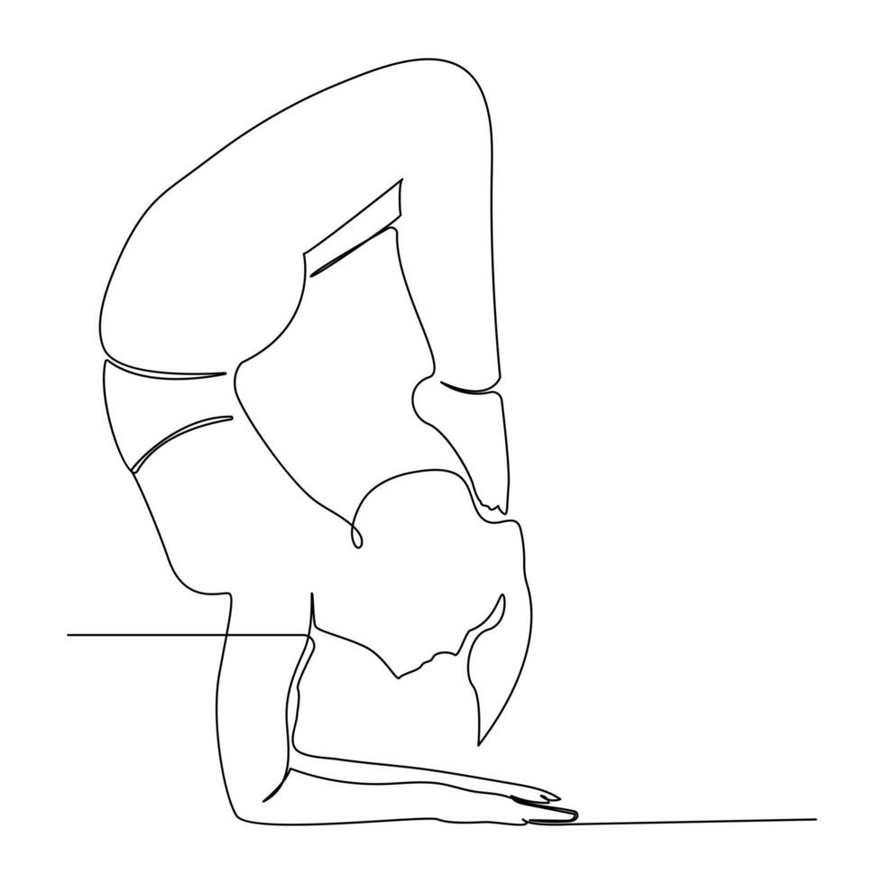 continuo uno línea dibujo en yoga actitud ejercicio minimalista diseño vector Arte y ilustración