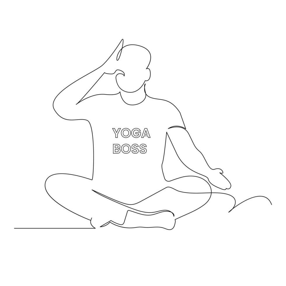 continuo uno línea dibujo en yoga actitud ejercicio minimalista diseño vector Arte y ilustración