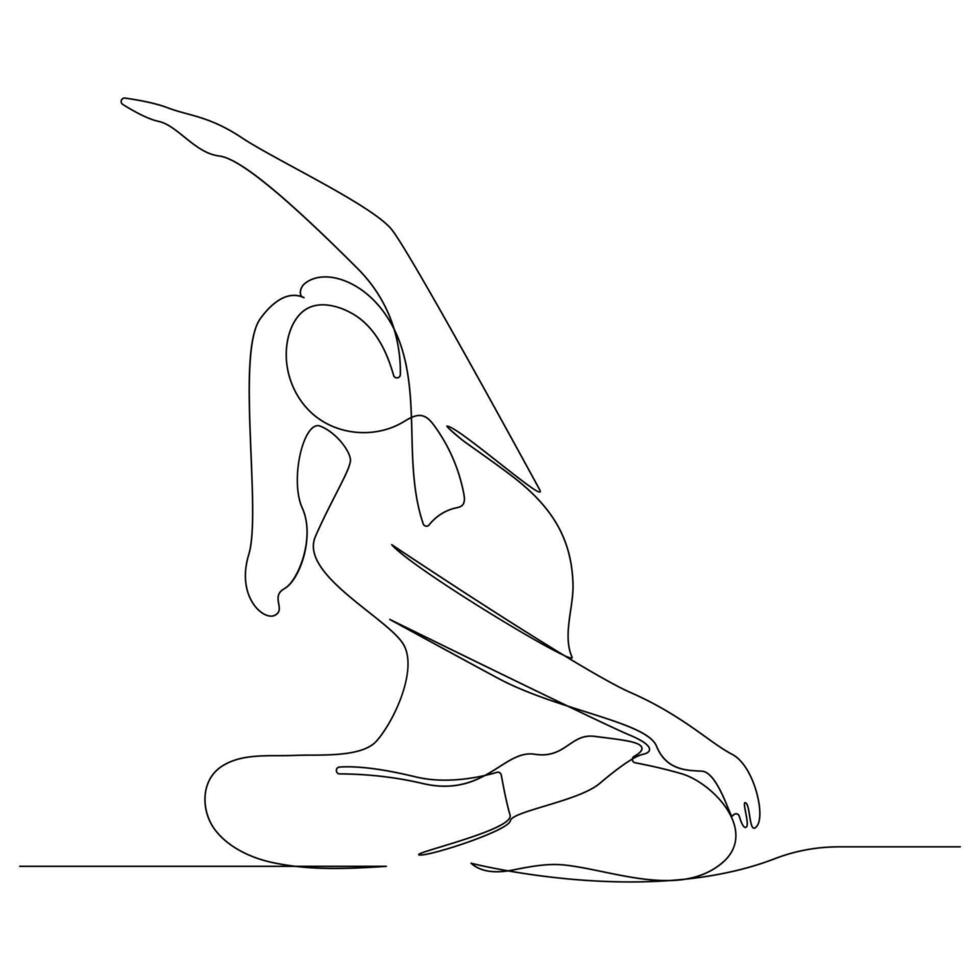 continuo uno línea dibujo en yoga actitud ejercicio minimalista diseño vector Arte y ilustración