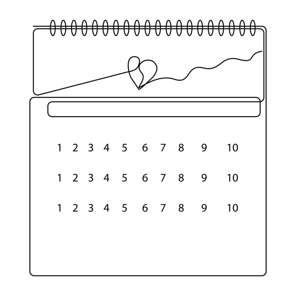 uno línea Arte mesa calendario continuo dibujo ilustraciones y vectores diseño