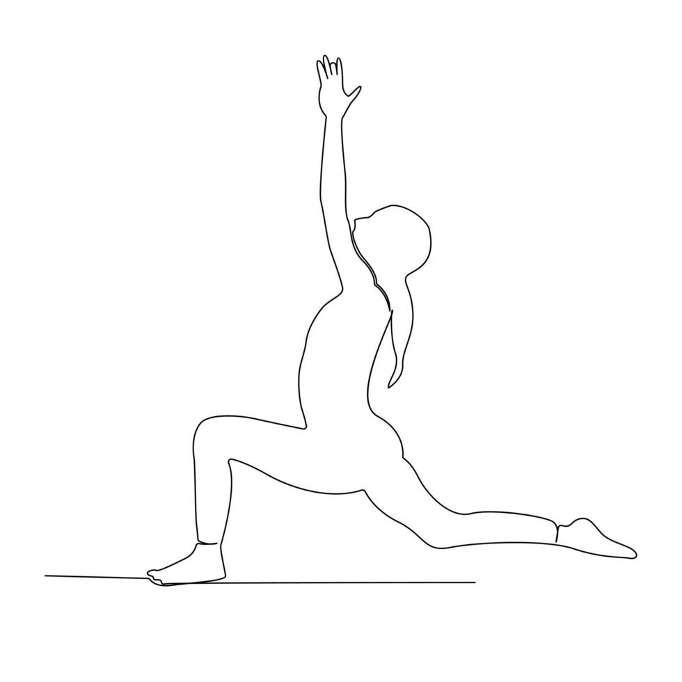 continuo uno línea dibujo en yoga actitud ejercicio minimalista diseño vector Arte y ilustración